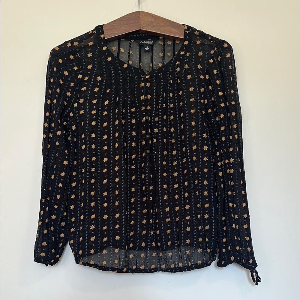 Lucky Brand Black & Gold Sheer Blouse